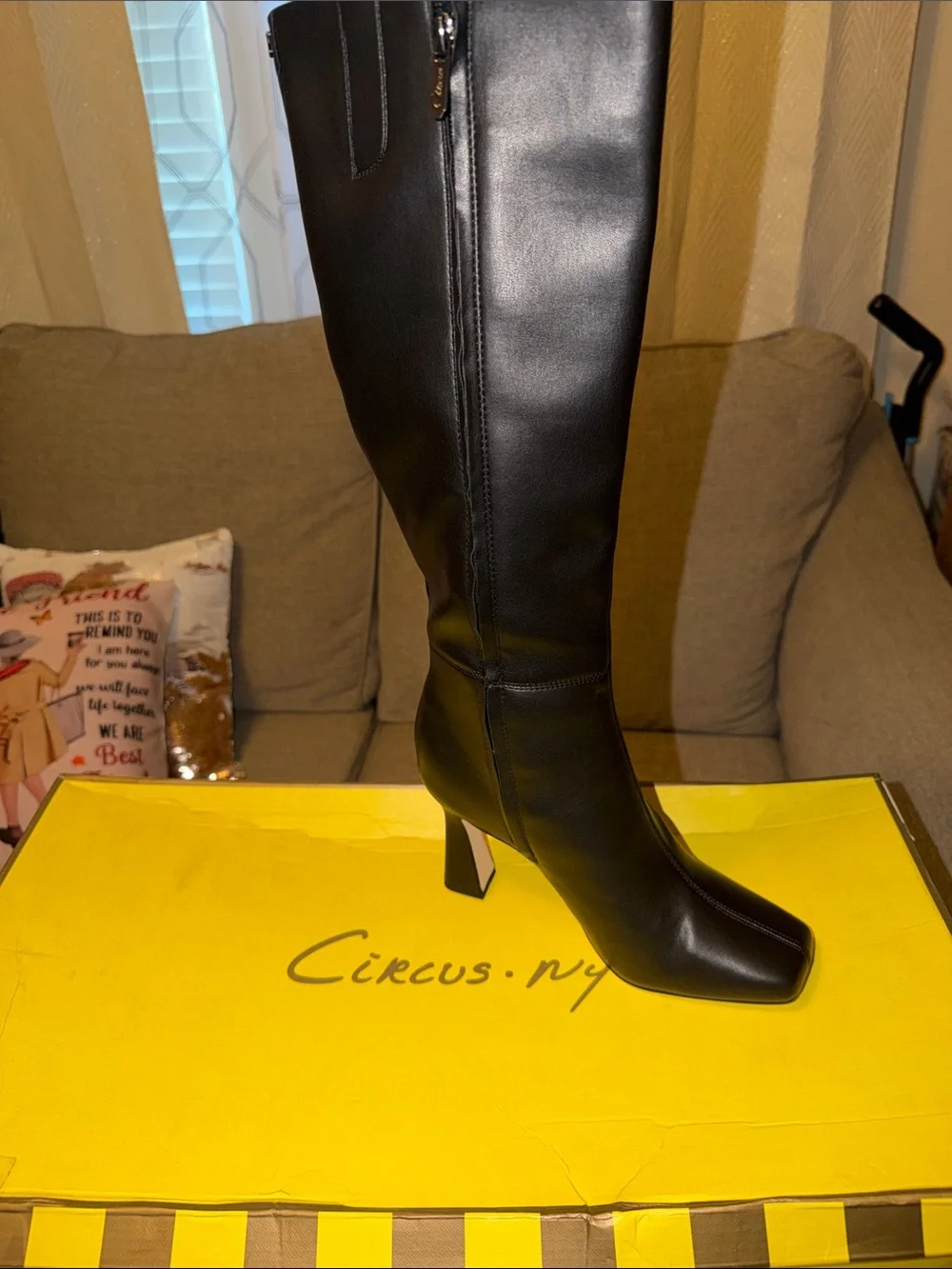 Over-the-Knee Black Leather Heel Boot